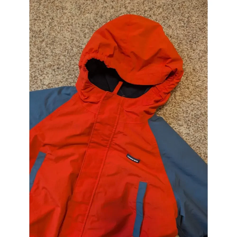 Lands' End Boys L 14-16 Orange Blue Hooded Winter Jacket Squall Parka Coat